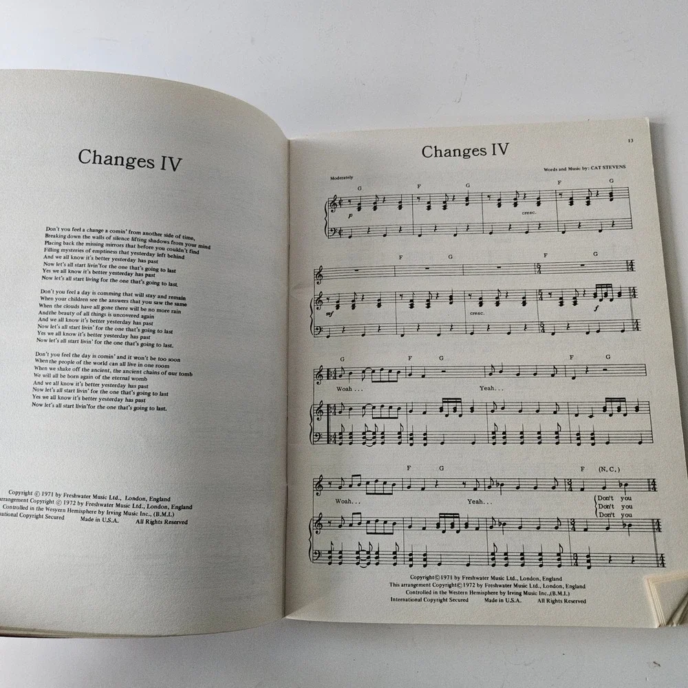 Vtg Cat Stevens‎ Teaser and the Firecat 1971 Sheet Music Songbook Piano Guitar